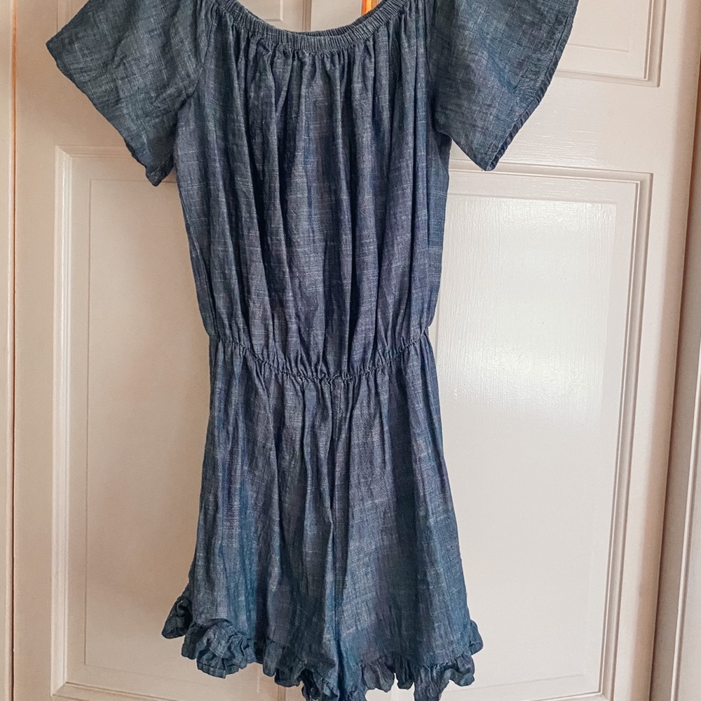 Chambray Blue Ruffle Romper